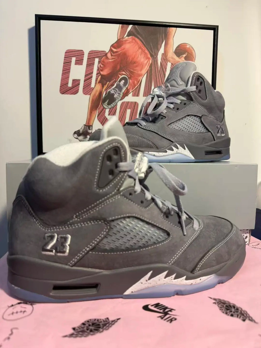 Grey Blue Mid Top Sneakers Men Retro Basketball Shoes
