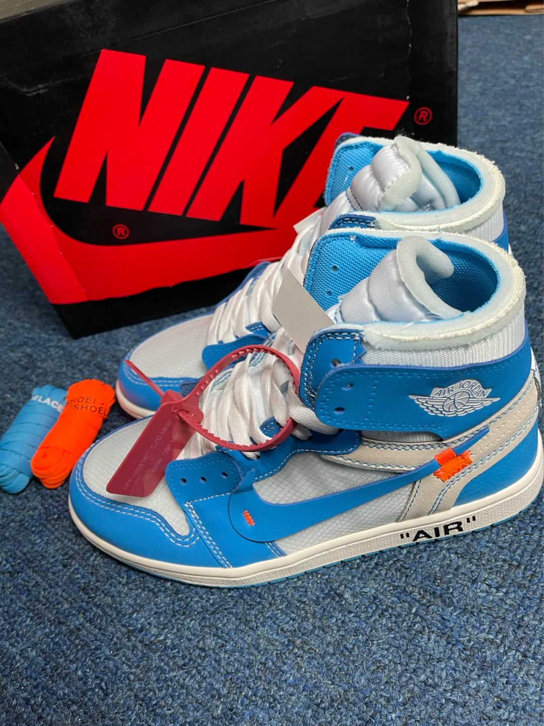 Blue White High Top Sneakers Men Retro Basketball Shoes